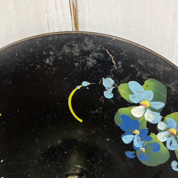 Vintage Center Handled Black Serving Tray w/ Tole Painted Design - Picture 11 of 16